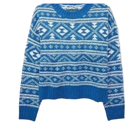 AMERICAN EAGLE Fair Isle Snowdrift Pullover Sweater  in Blue/Shite Size XL - Picture 4 of 6